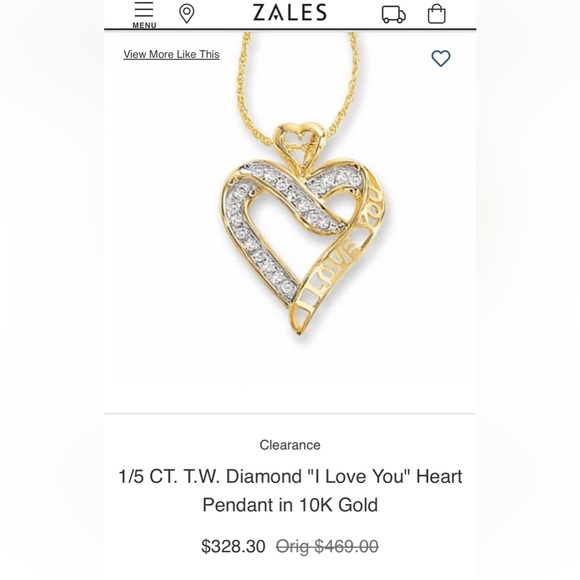 Zales 1/5 CT T.W. Diamond “I Love You” Heart Pendant in 10k Gold - Picture 1 of 6